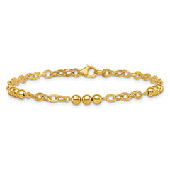 14K Polished 3.5mm Fancy Beaded and Cable Link 7.5 inch Bracelet