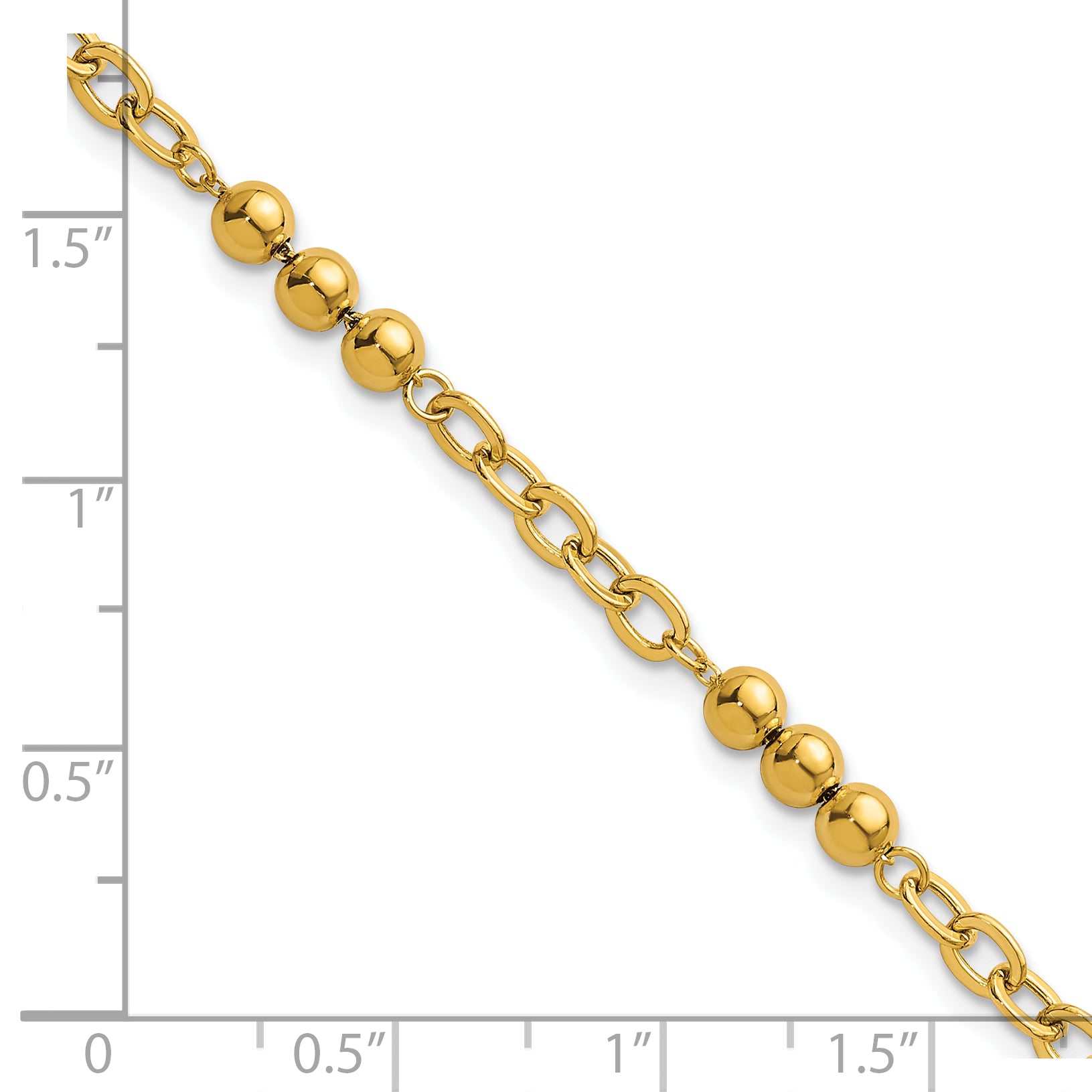 14K Polished 3.5mm Fancy Beaded and Cable Link 7.5 inch Bracelet