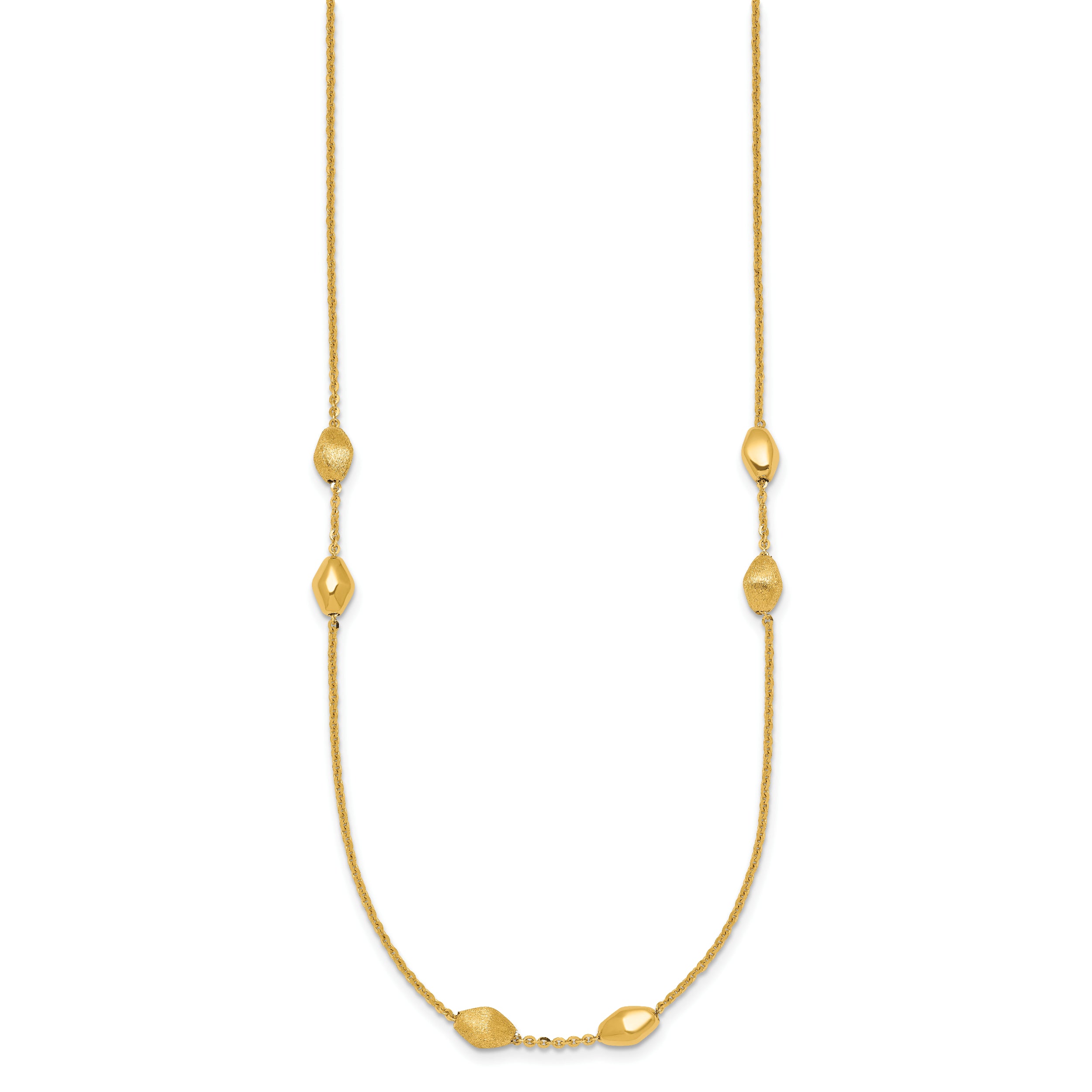 14K Polished and Brushed Oval Beaded 5-Station 24 Inch Necklace