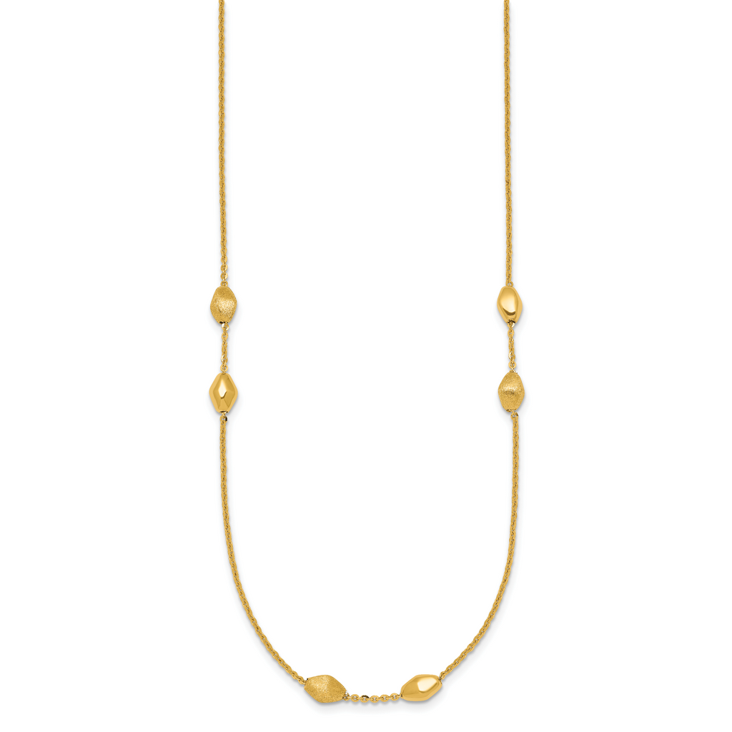 14K Polished and Brushed Oval Beaded 5-Station 24 Inch Necklace