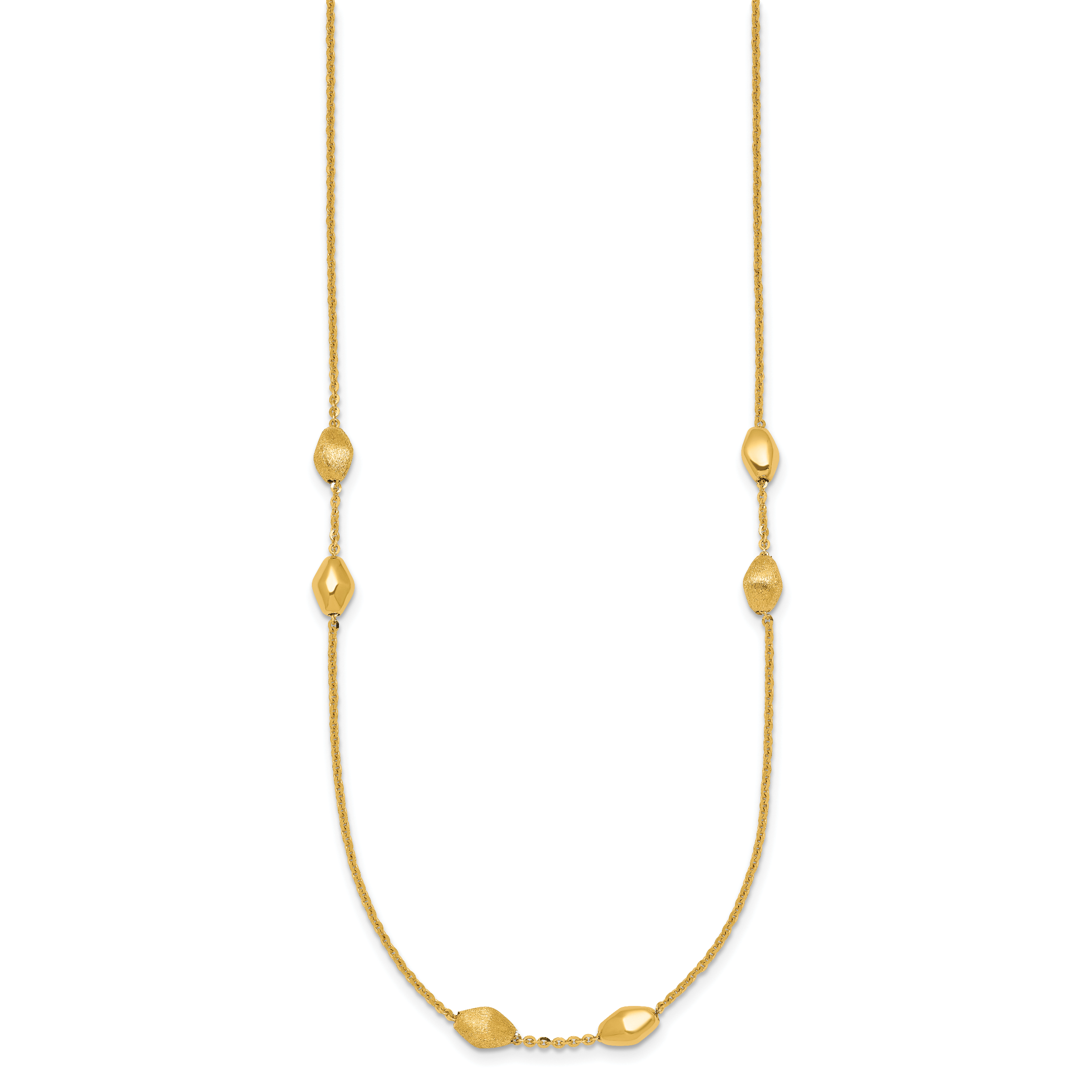 14K Polished and Brushed Oval Beaded 5-Station 24 Inch Necklace