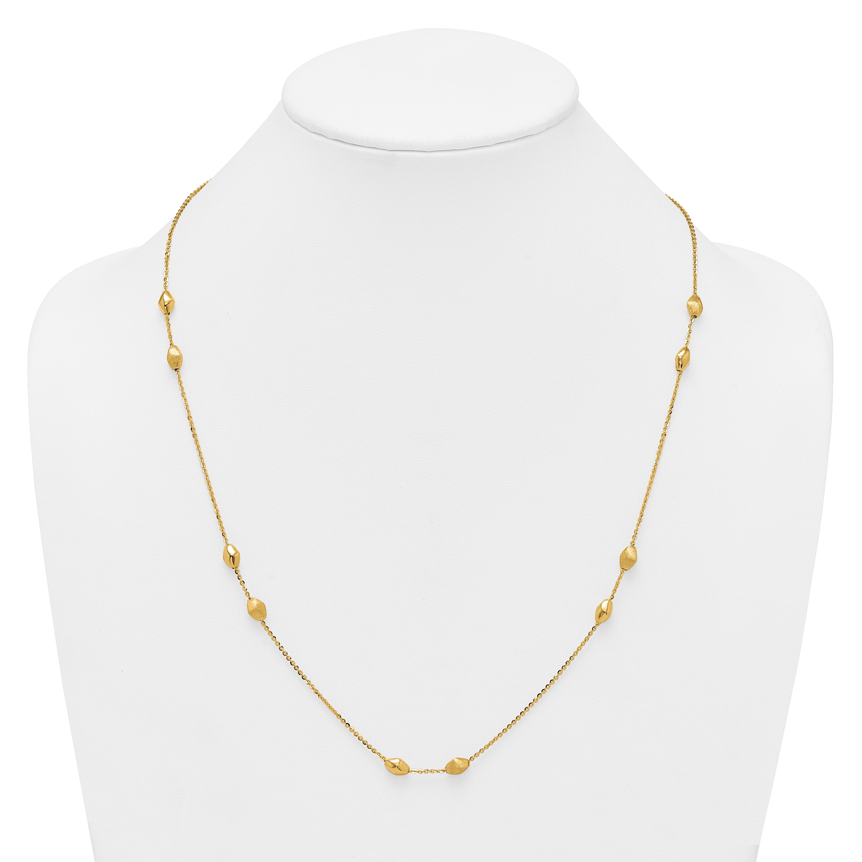 14K Polished and Brushed Oval Beaded 5-Station 24 Inch Necklace