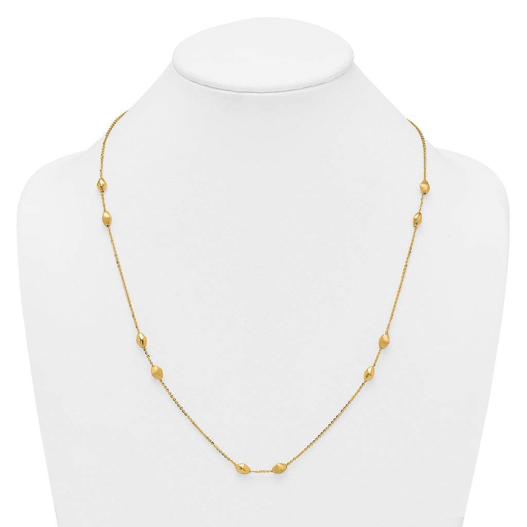 14K Polished and Brushed Oval Beaded 5-Station 24 Inch Necklace
