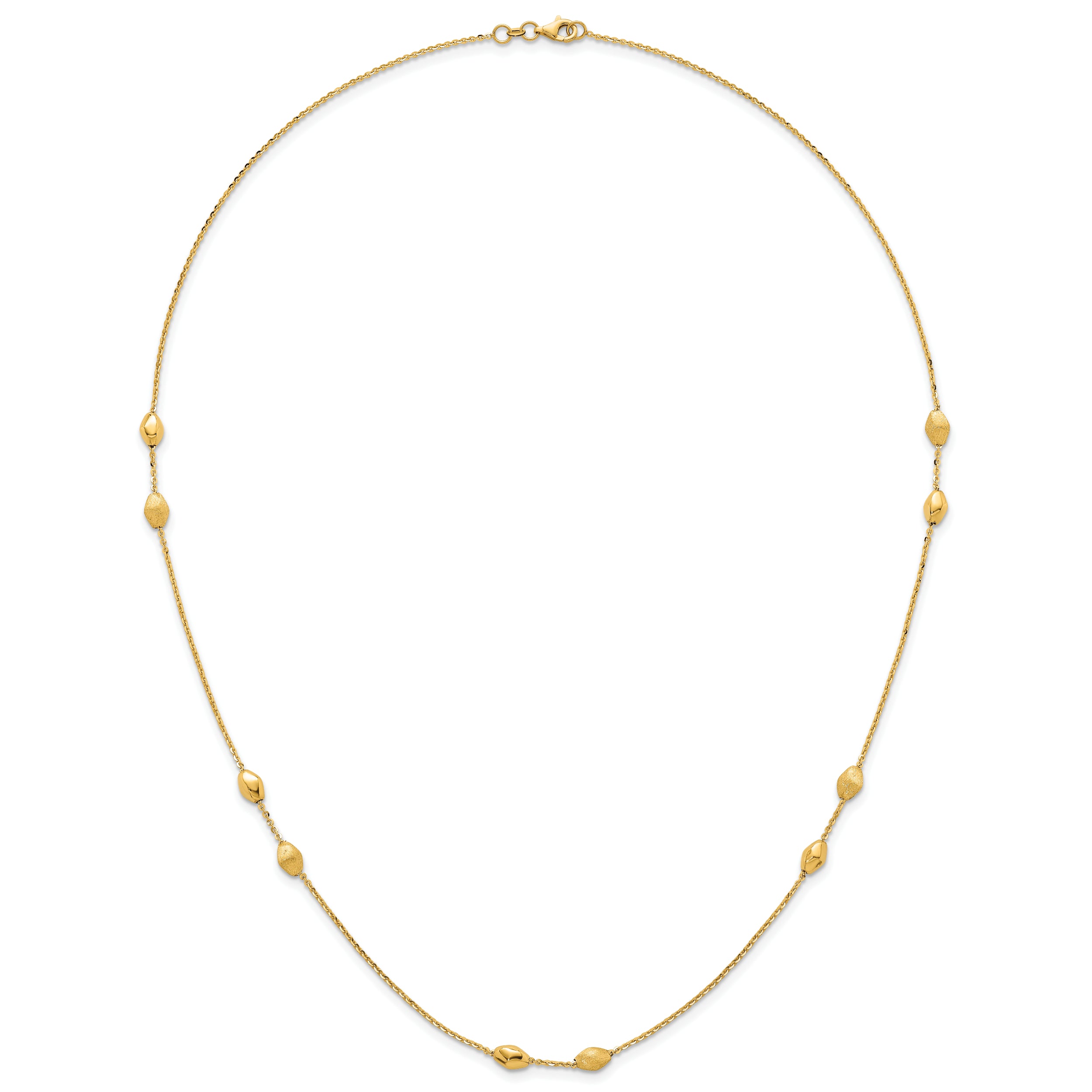 14K Polished and Brushed Oval Beaded 5-Station 24 Inch Necklace