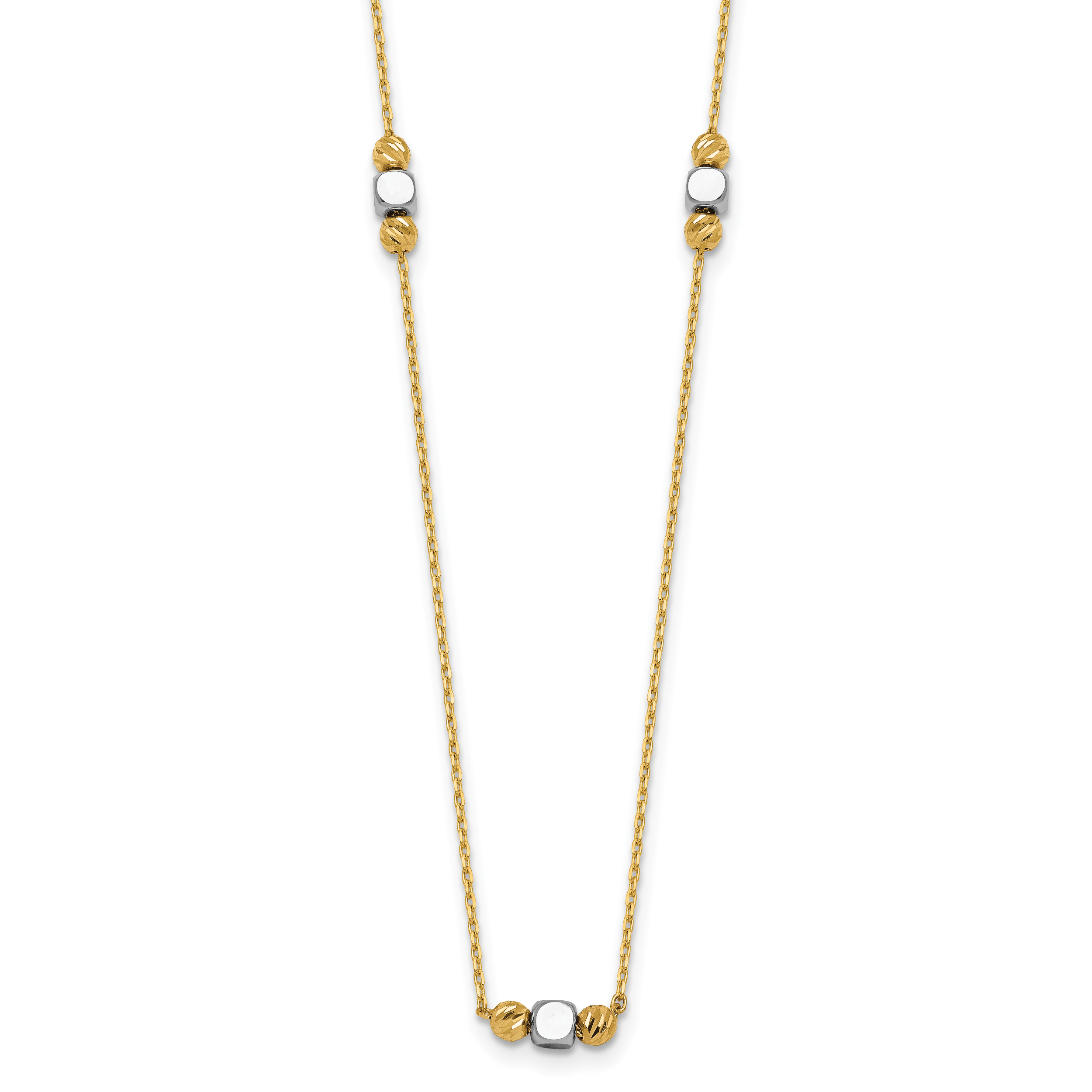 14K Two-Tone Polished Diamond-cut and Square Bead 5-Station 16 inch Necklace Plus 2 inch Extender Main image