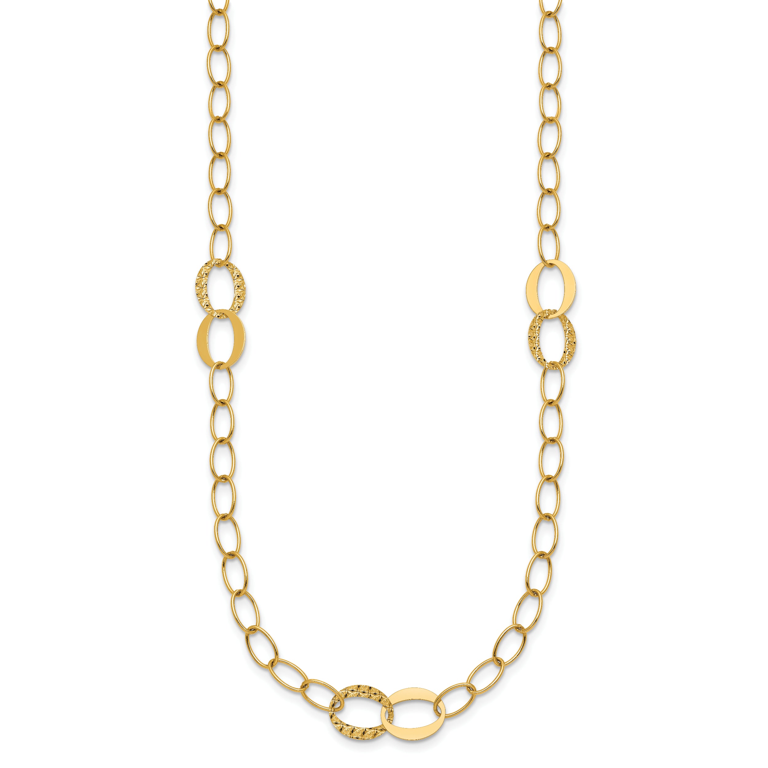 14k Polished and Textured Fancy Oval Link 3-Station 16.75 inch Necklace