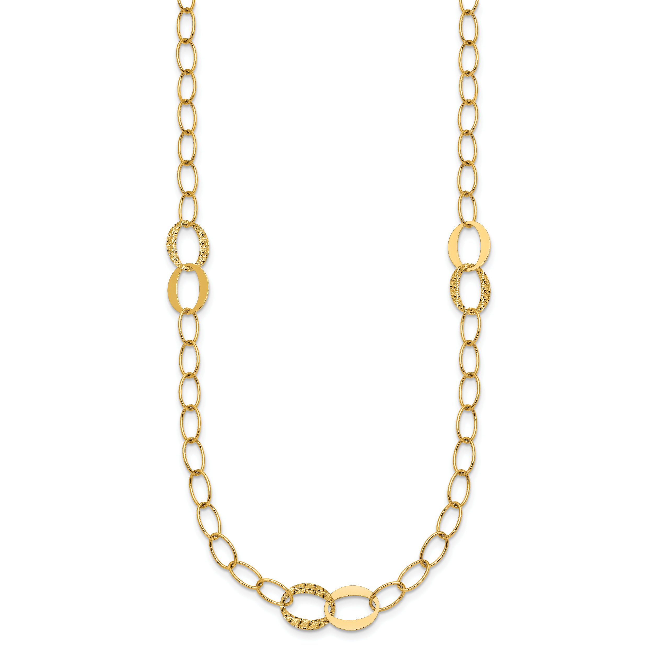 14k Polished and Textured Fancy Oval Link 3-Station 16.75 inch Necklace Secondary image