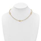 14k Polished and Textured Fancy Oval Link 3-Station 16.75 inch Necklace