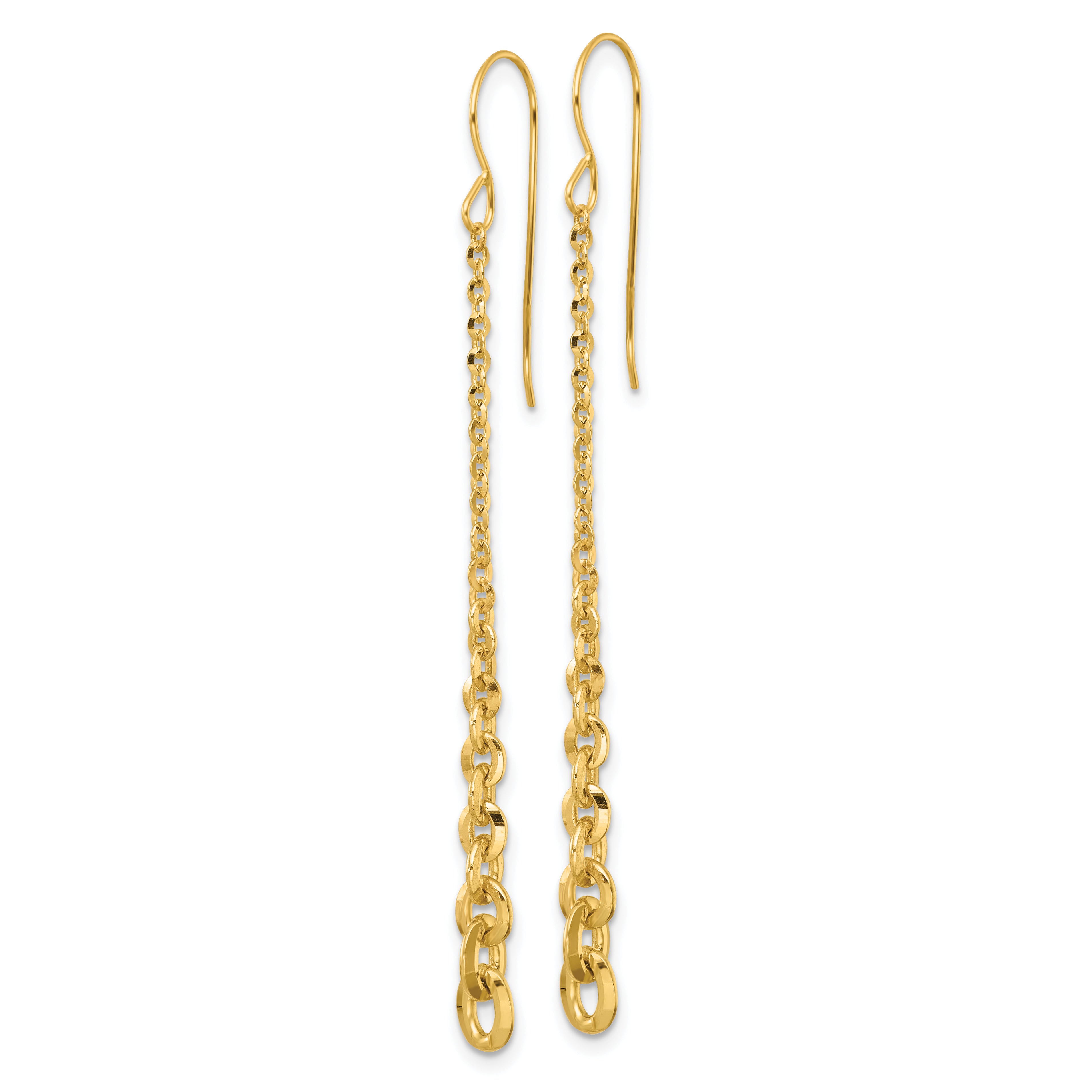 14k Polished Fancy Graduated Cable Chain Link Dangle Shepherd Hook Earrings