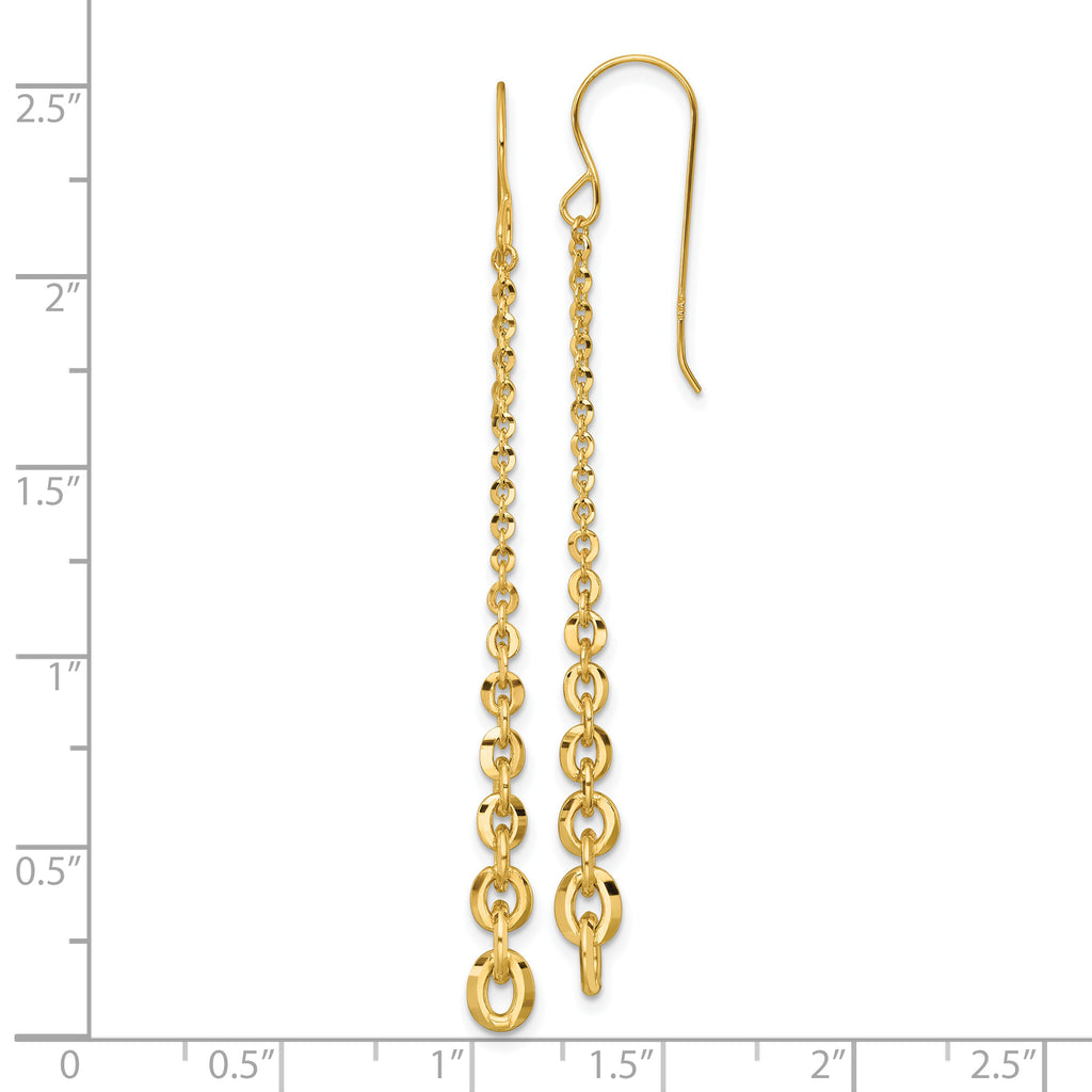 14k Polished Fancy Graduated Cable Chain Link Dangle Shepherd Hook Earrings