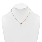 14k Polished Daisy with White Rhodium Center 16 inch Necklace with 2 inch Extender