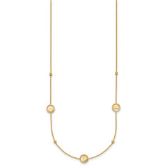 14k Polished Heart in Circle with Diamond-cut Beads 7-Station 16.75 inch Necklace