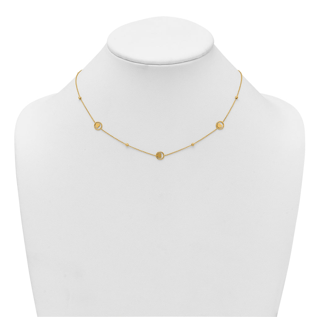 14k Polished Heart in Circle with Diamond-cut Beads 7-Station 16.75 inch Necklace