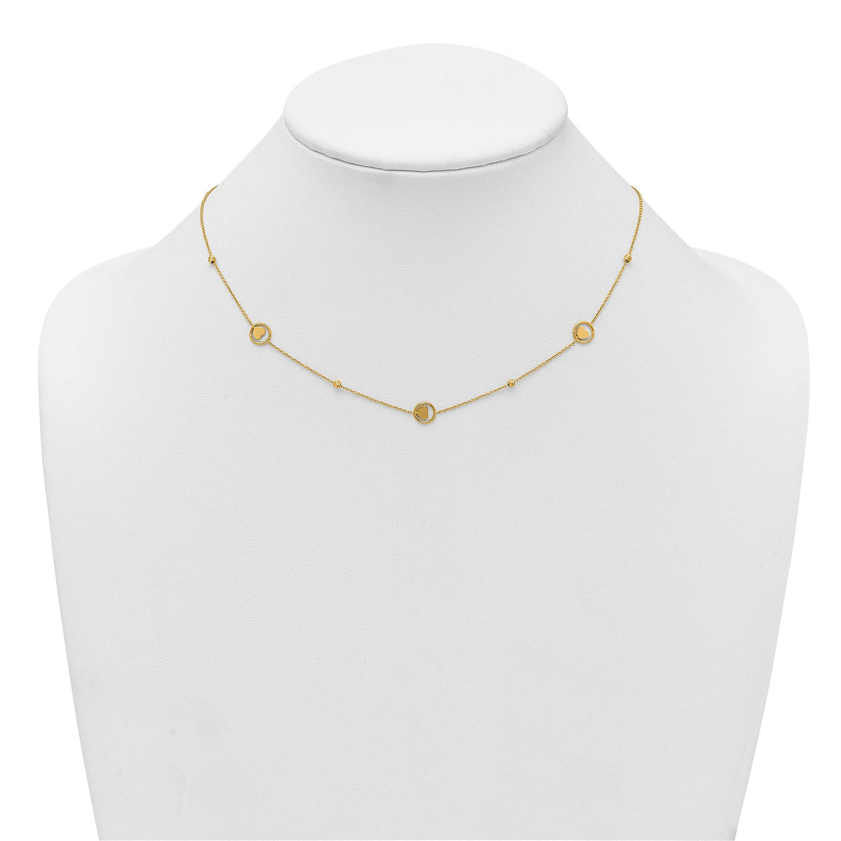 Heart Circle Beads Station Necklace in 14K Yellow Gold, 17 Inch - Sophia Jewelers