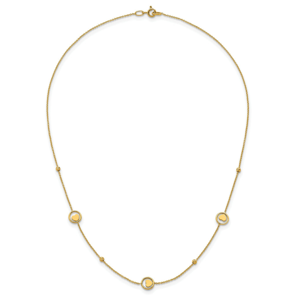 Heart Circle Beads Station Necklace in 14K Yellow Gold, 17 Inch - Sophia Jewelers
