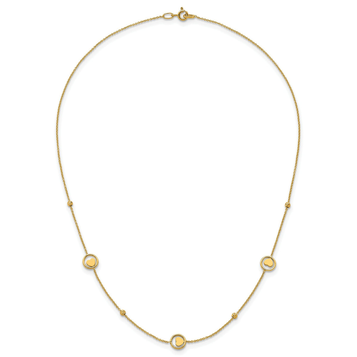 Heart Circle Beads Station Necklace in 14K Yellow Gold, 17 Inch - Sophia Jewelers
