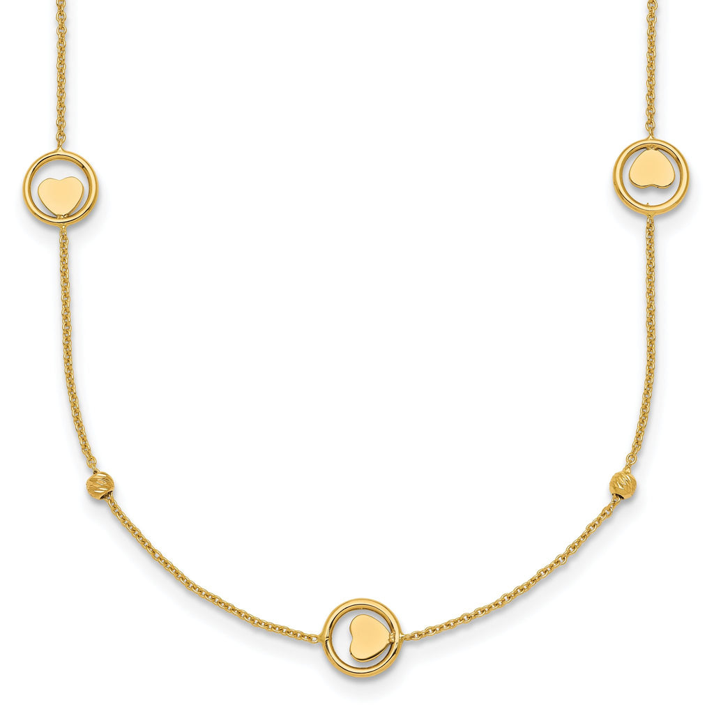 Heart Circle Beads Station Necklace in 14K Yellow Gold, 17 Inch - Sophia Jewelers