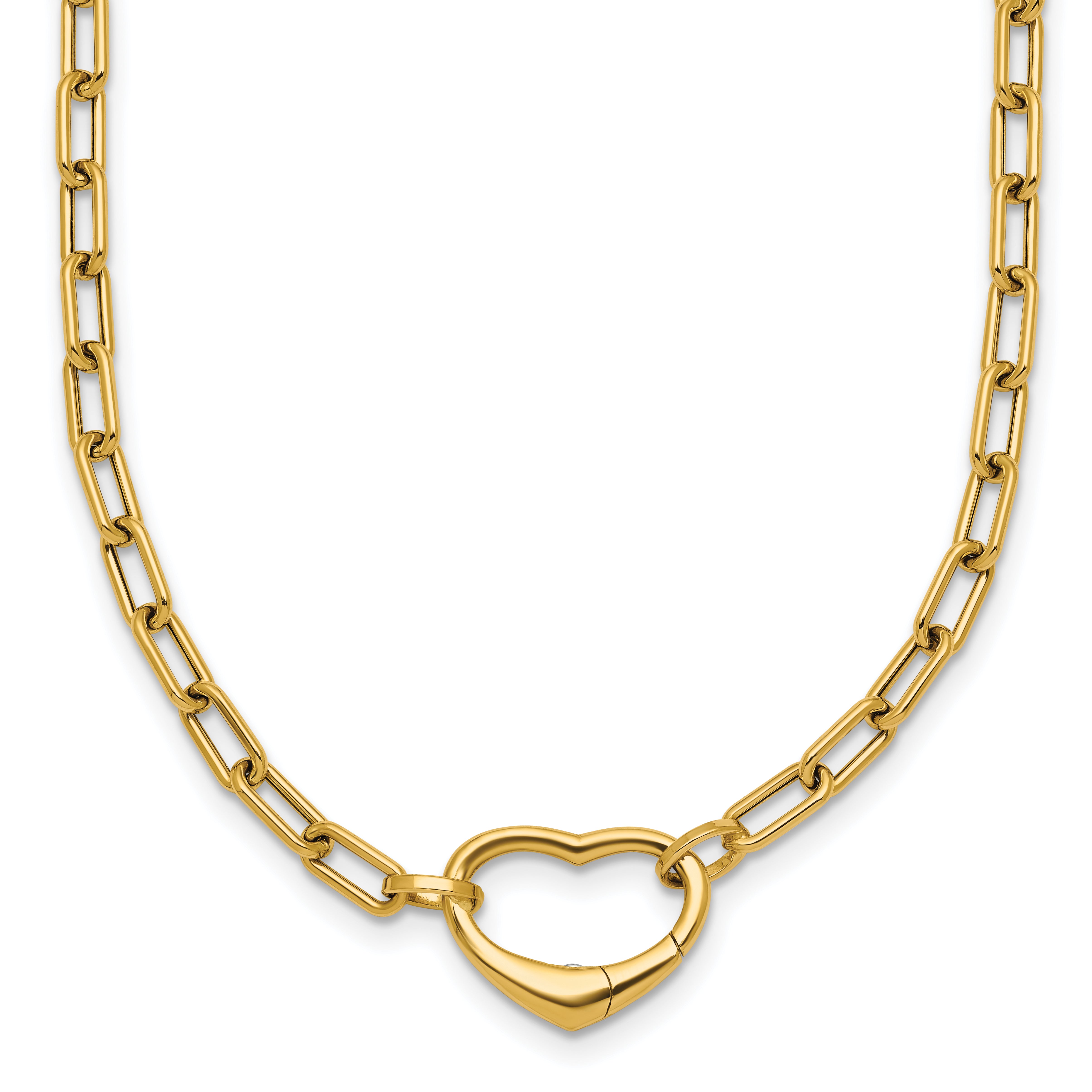 14k Polished Oval Link with Heart Clasp 18 inch Necklace able to Convert to Bracelet