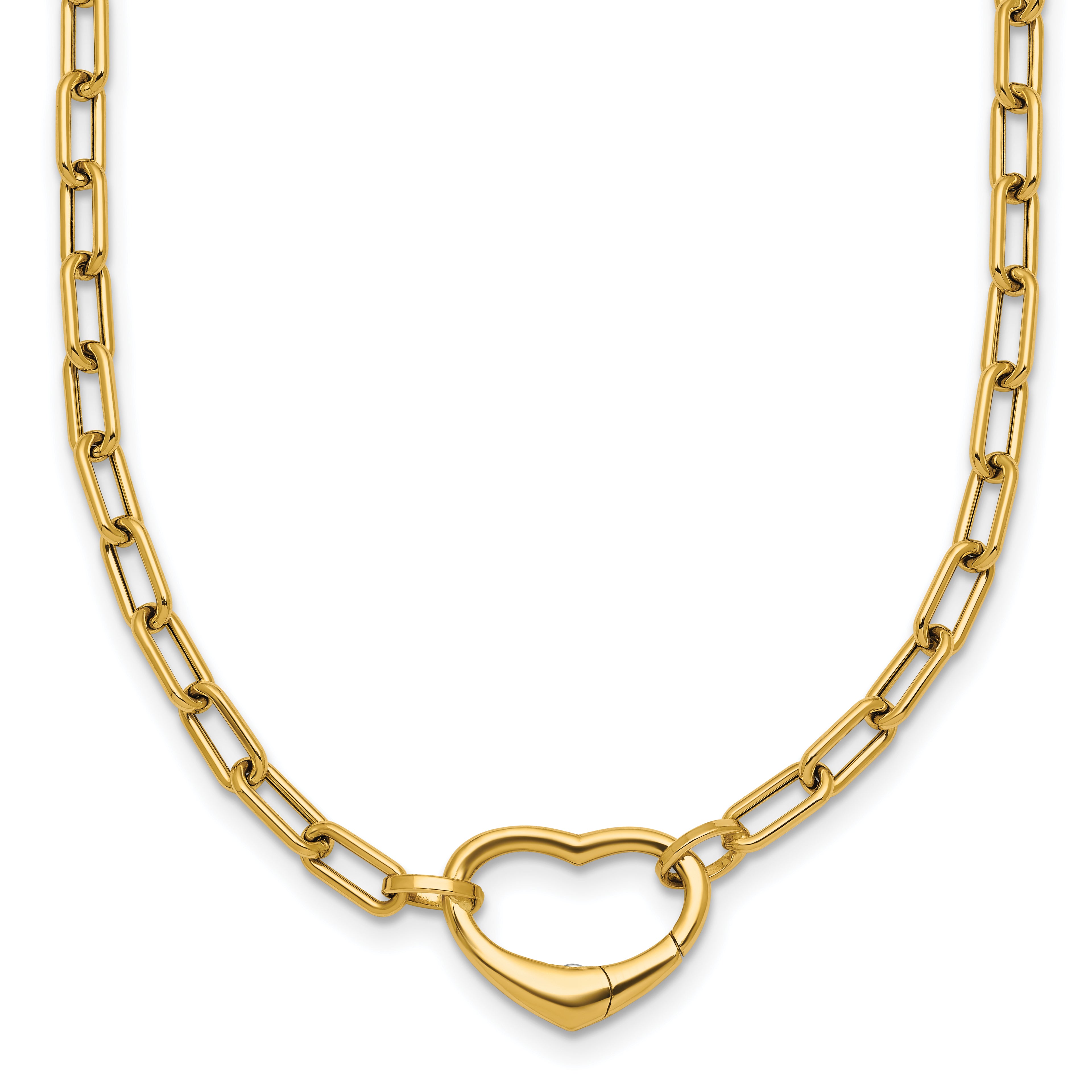 14k Polished Oval Link with Heart Clasp 18 inch Necklace able to Convert to Bracelet