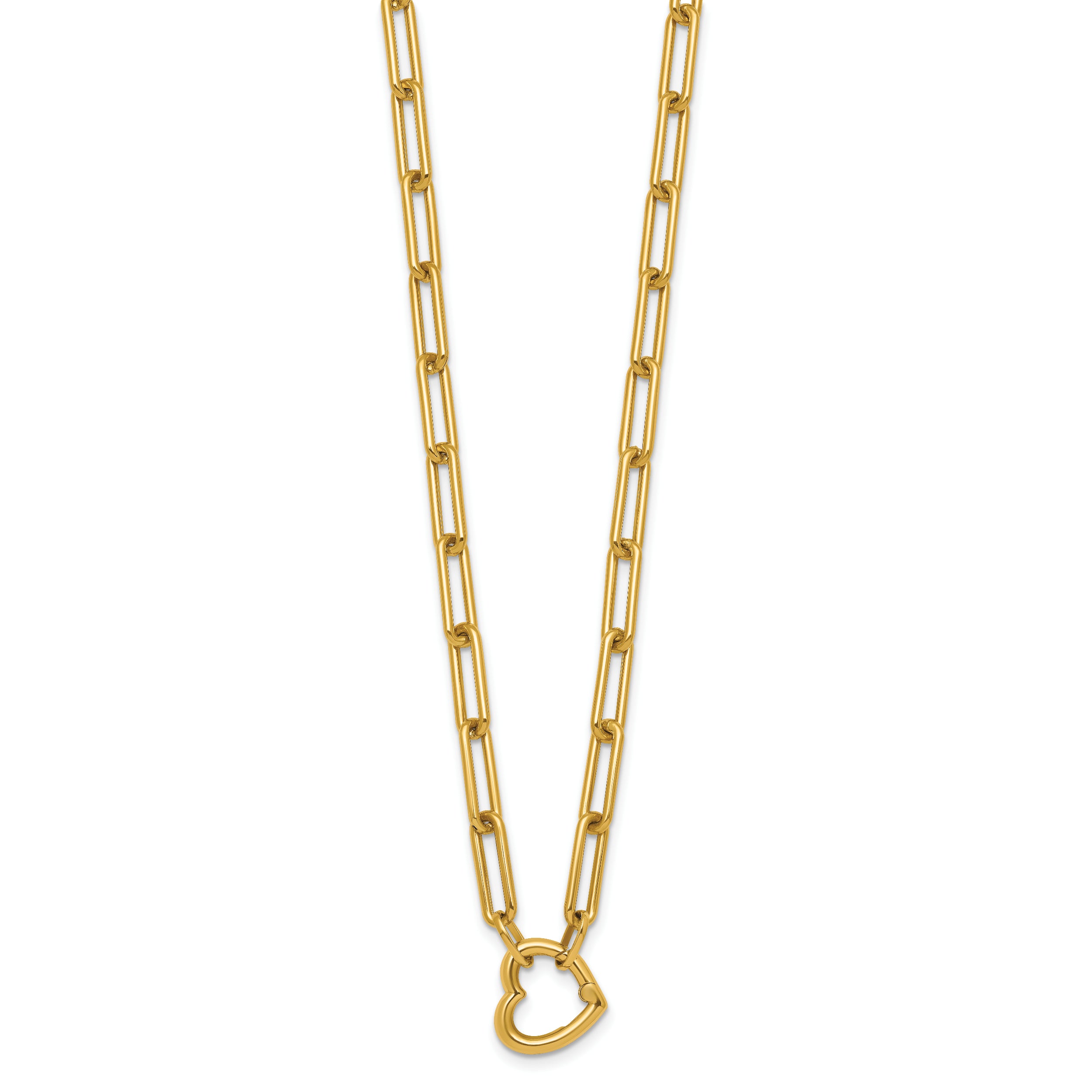 14k Polished Heart Clasp 17.5 inch Paperclip Chain Necklace