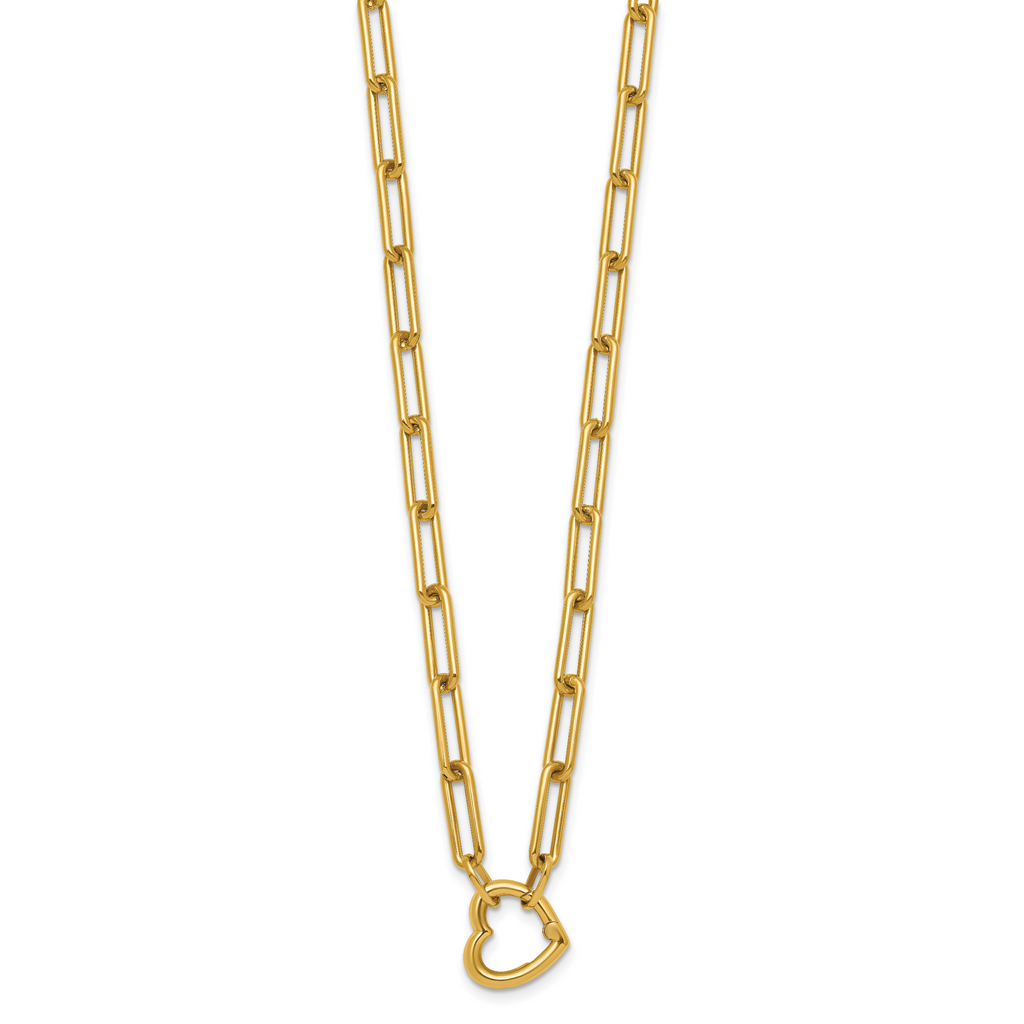 14k Polished Heart Clasp 17.5 inch Paperclip Chain Necklace