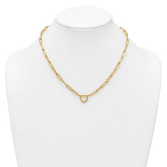 14k Polished Heart Clasp 17.5 inch Paperclip Chain Necklace