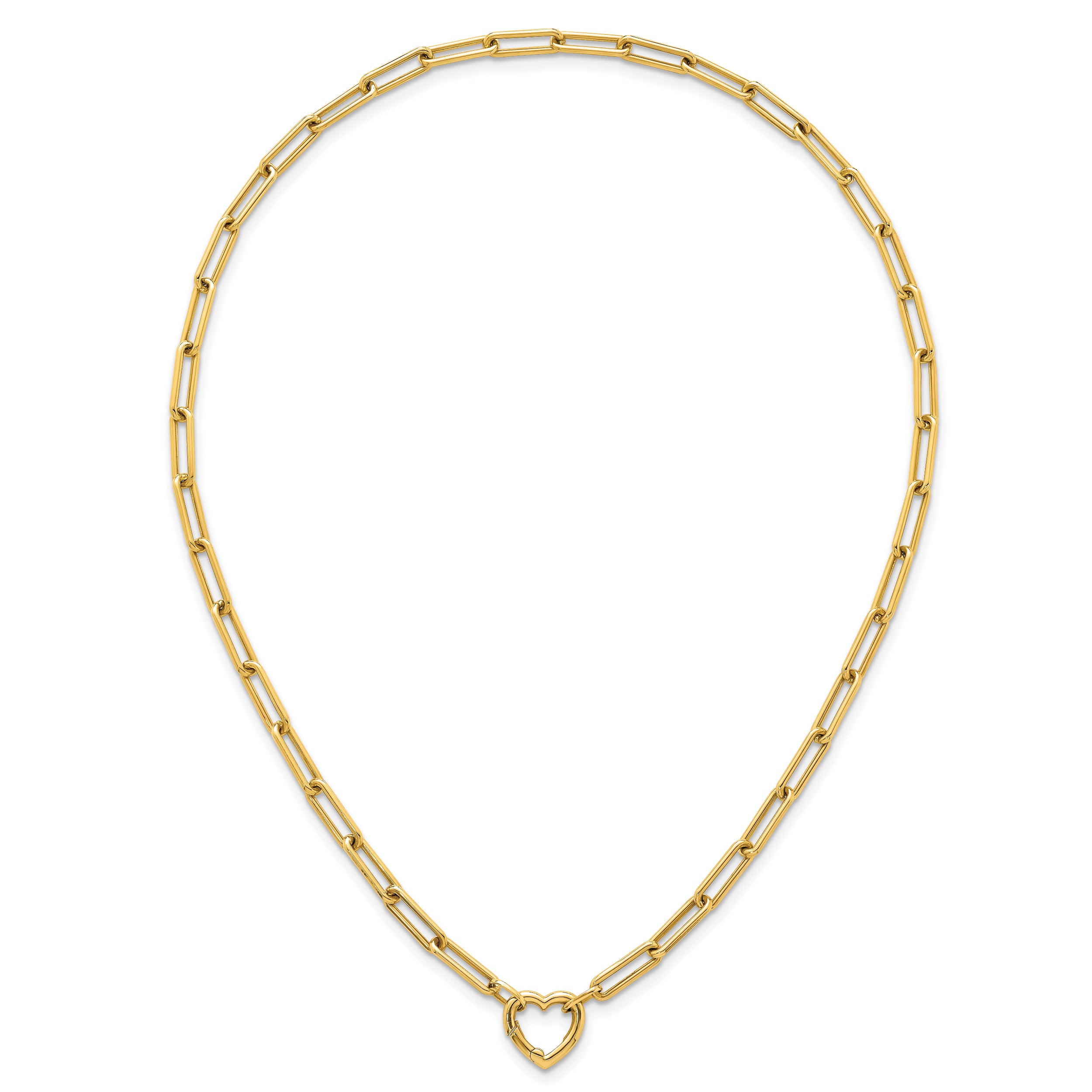 14k Polished Heart Clasp 17.5 inch Paperclip Chain Necklace