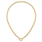 14k Polished Heart Clasp 17.5 inch Paperclip Chain Necklace