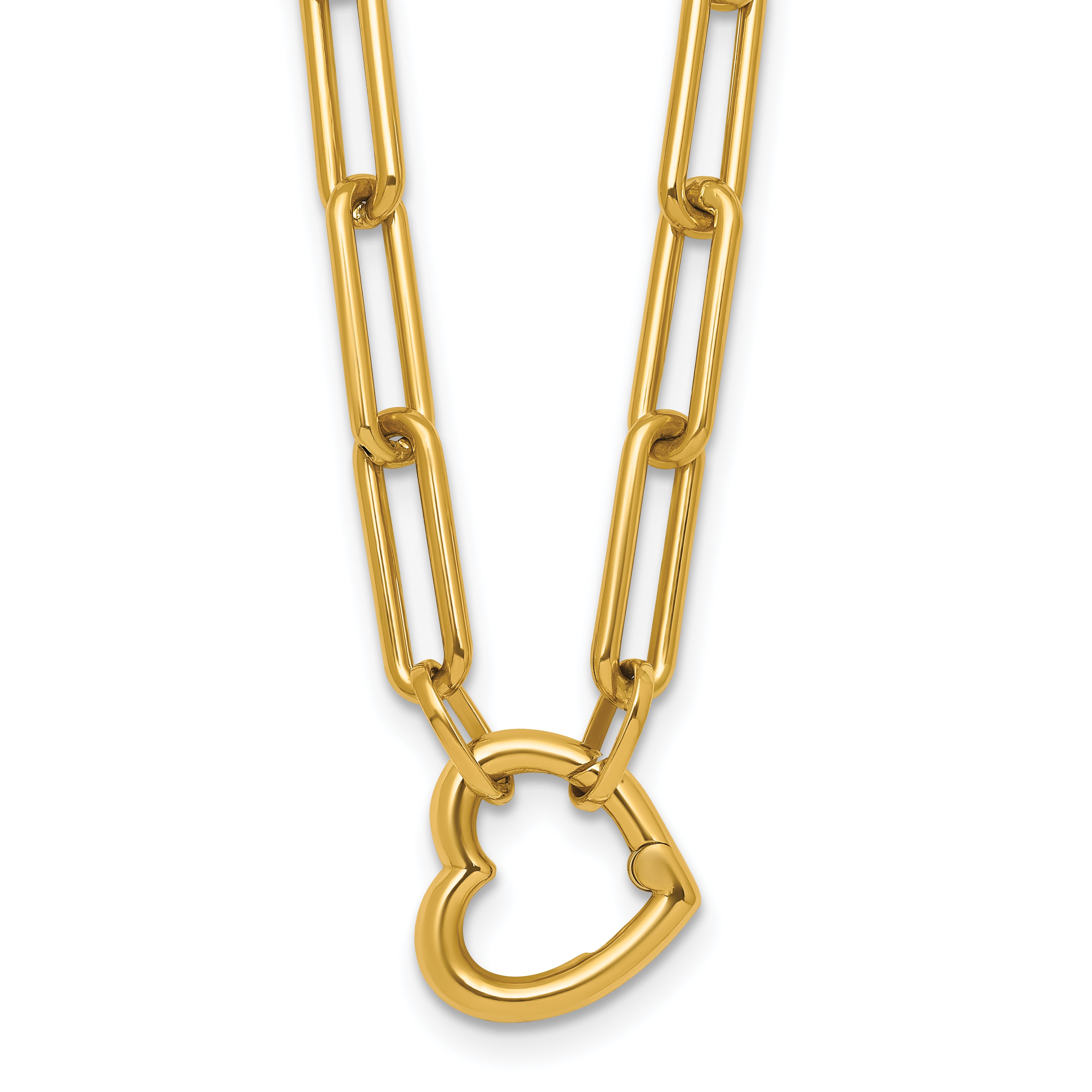 14k Polished Heart Clasp 17.5 inch Paperclip Chain Necklace Main image