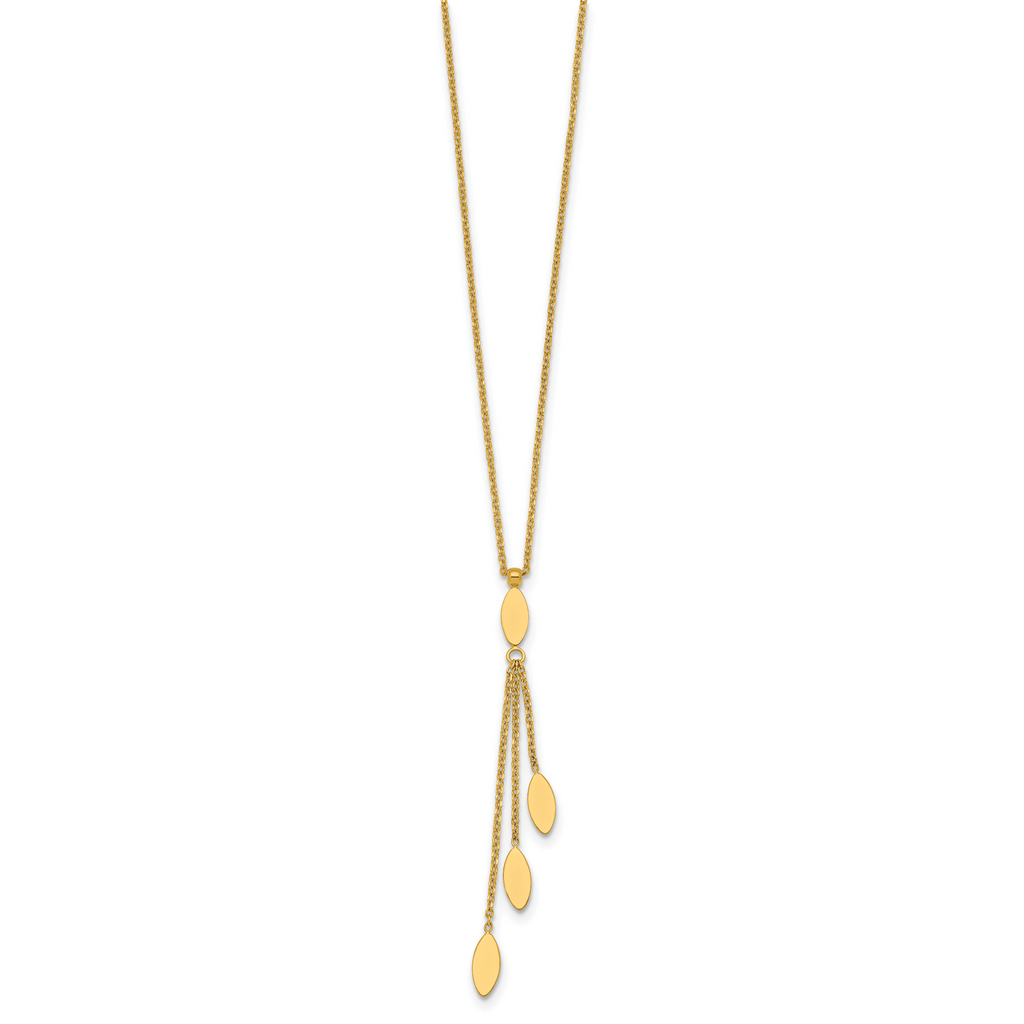 14k Polished Oval 3-Dangles 16 inch Necklace Plus 2 inch Extender