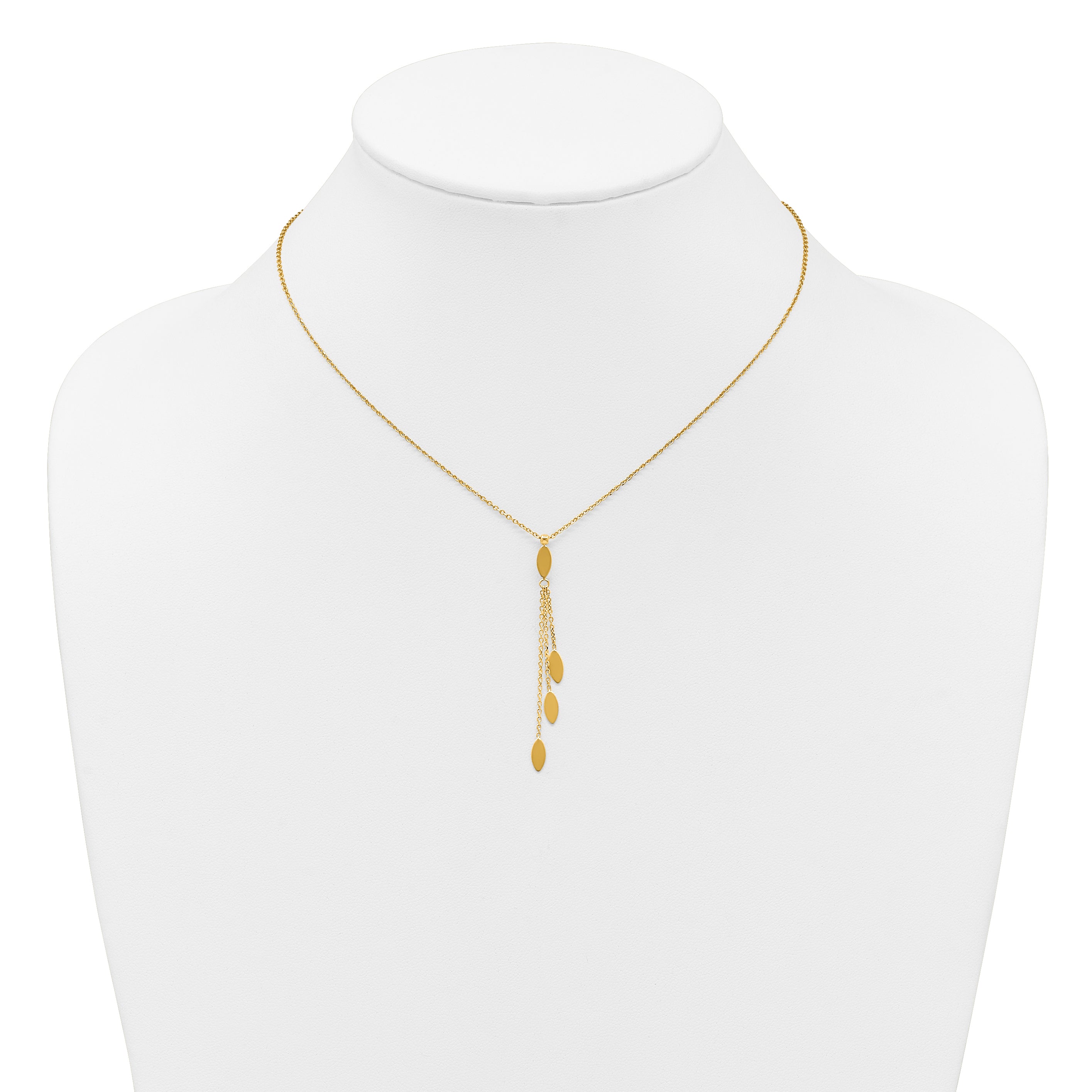 14k Polished Oval 3-Dangles 16 inch Necklace Plus 2 inch Extender