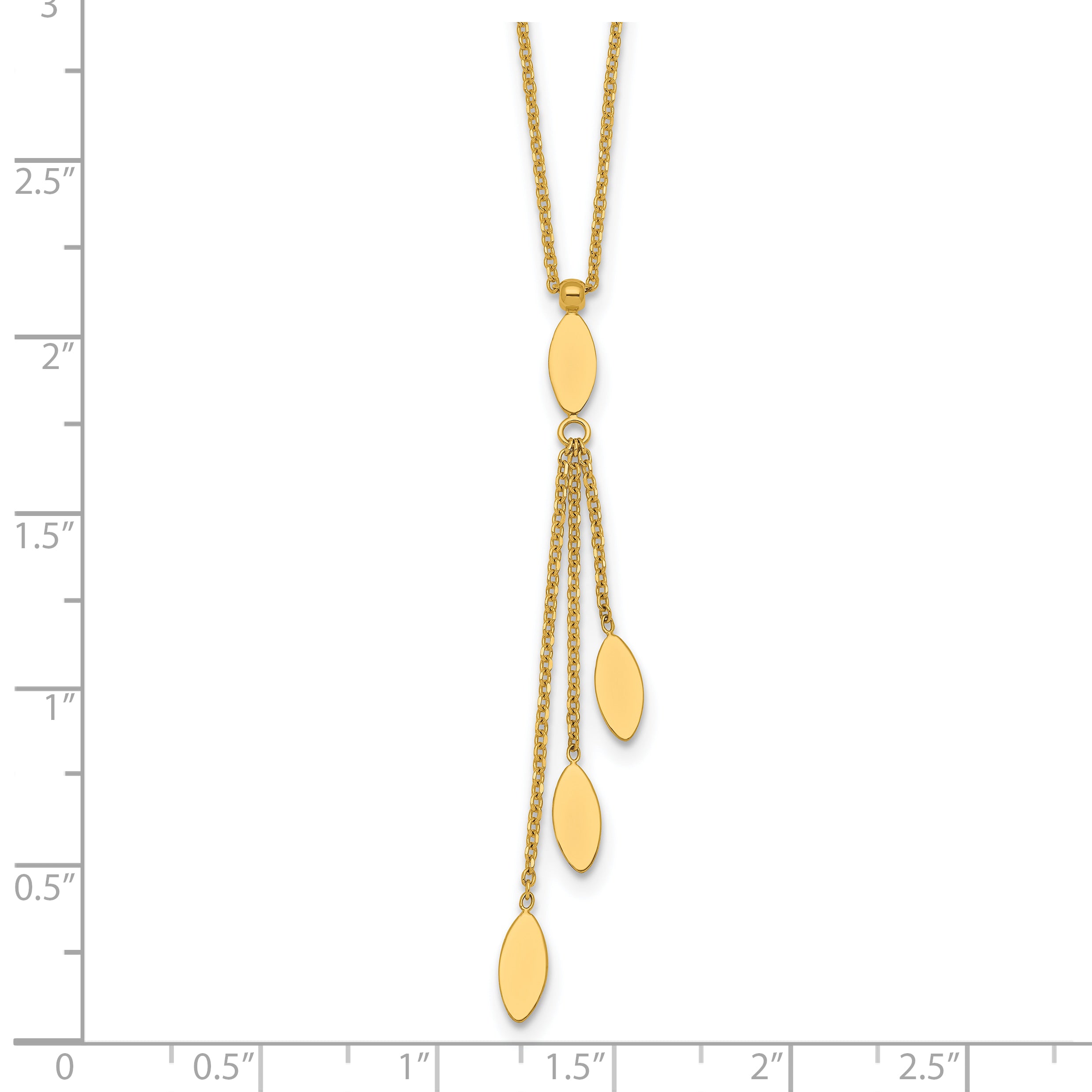 14k Polished Oval 3-Dangles 16 inch Necklace Plus 2 inch Extender
