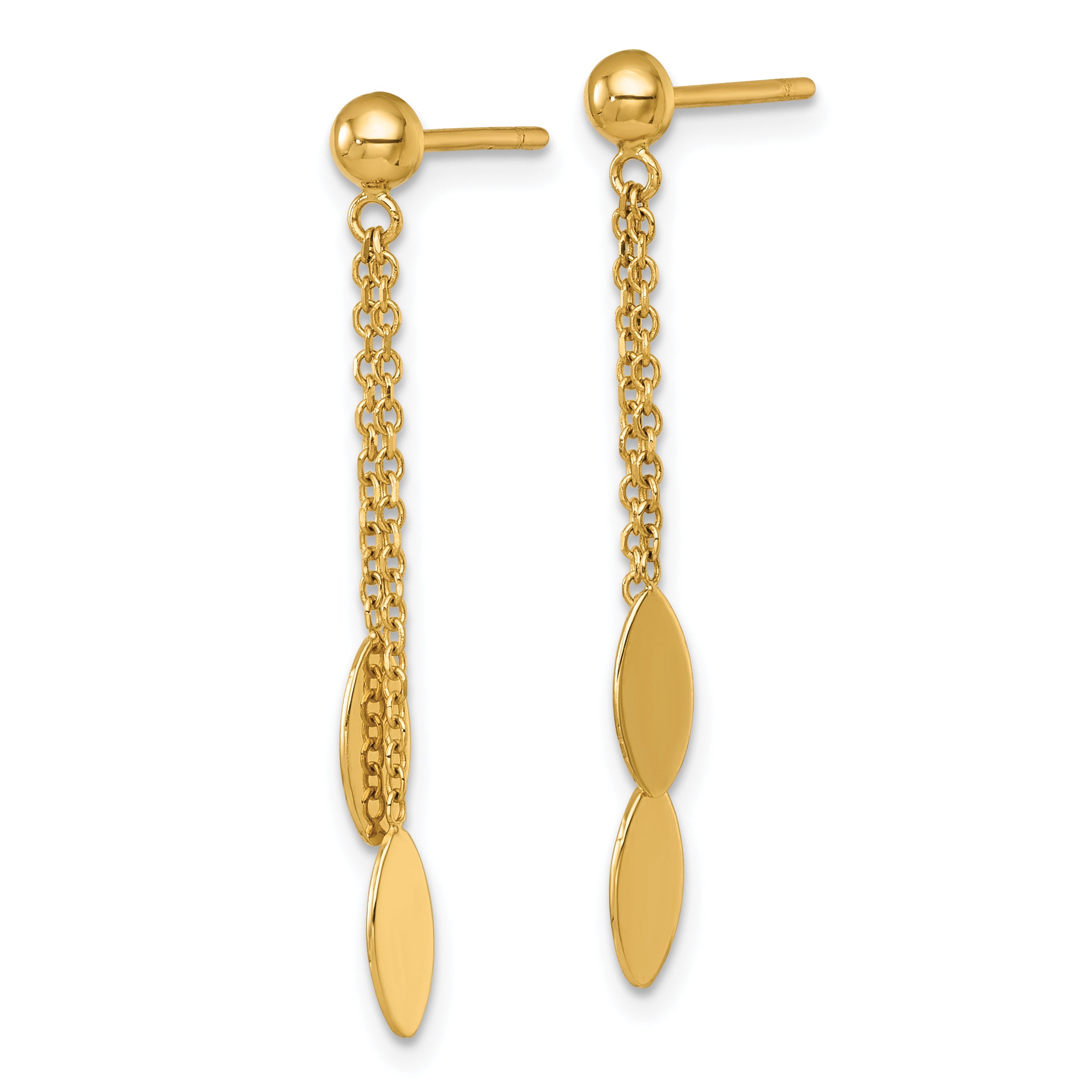 14k Polished Oval Dangle and Chain Post Earrings Secondary image