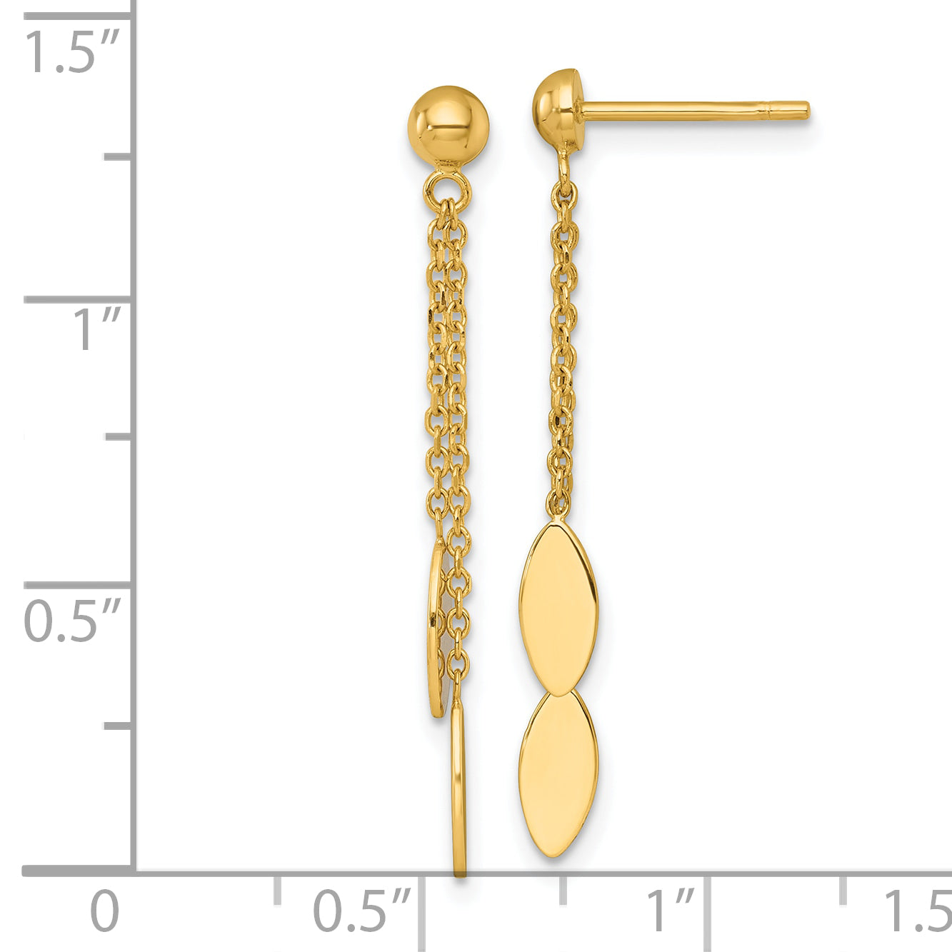 14k Polished Oval Dangle and Chain Post Earrings