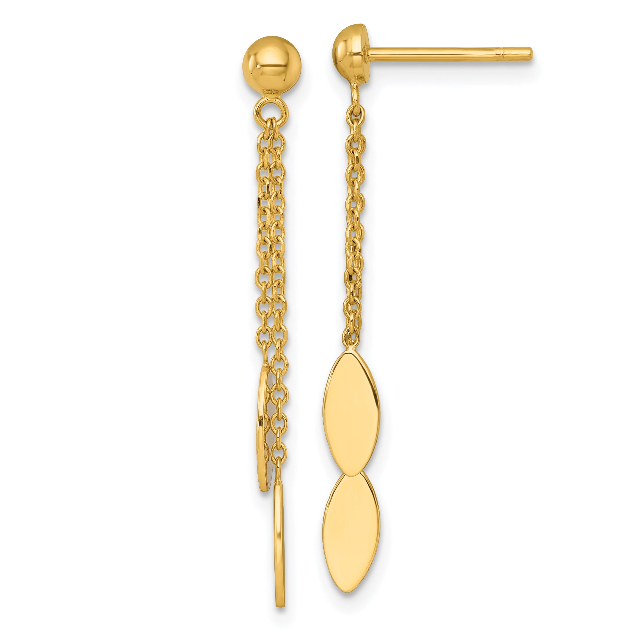 14k Polished Oval Dangle and Chain Post Earrings