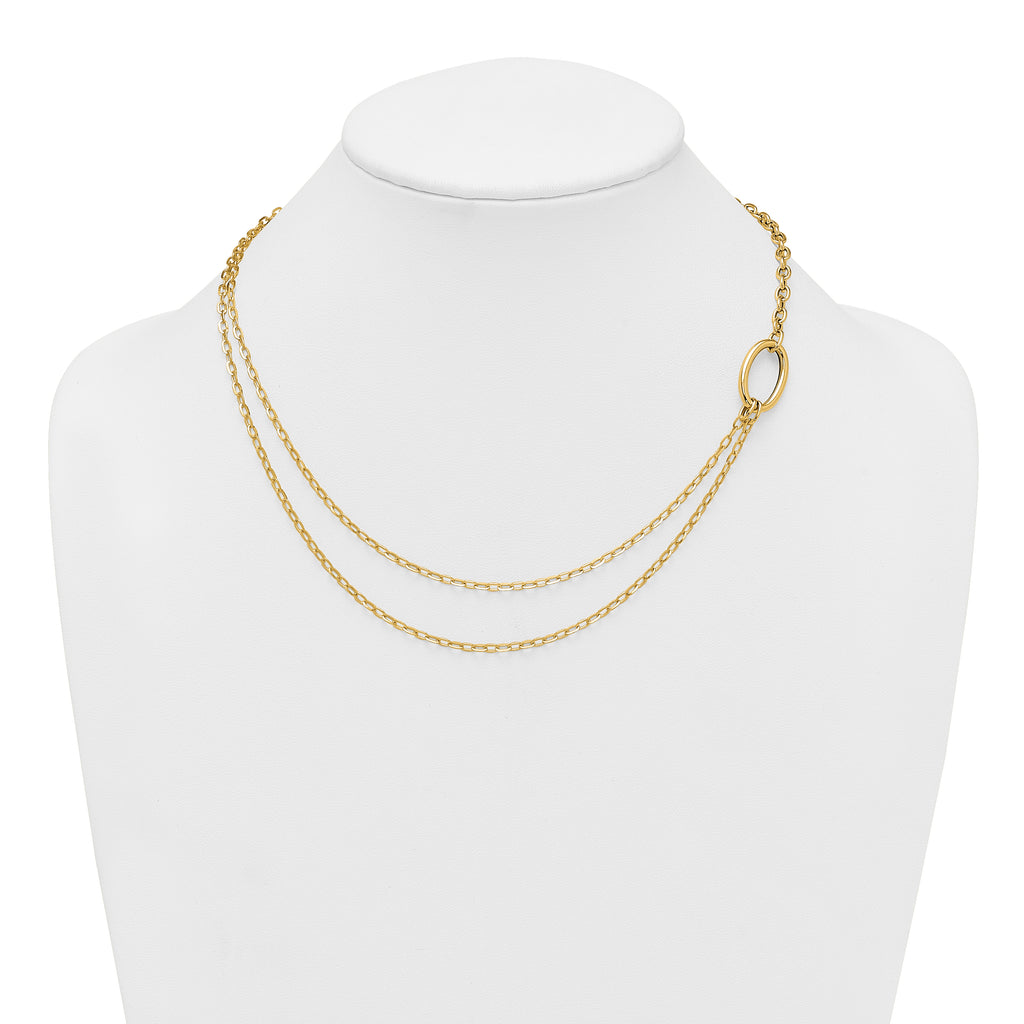 14k Polished Oval Double Strand Cable Chain 18 inch Necklace