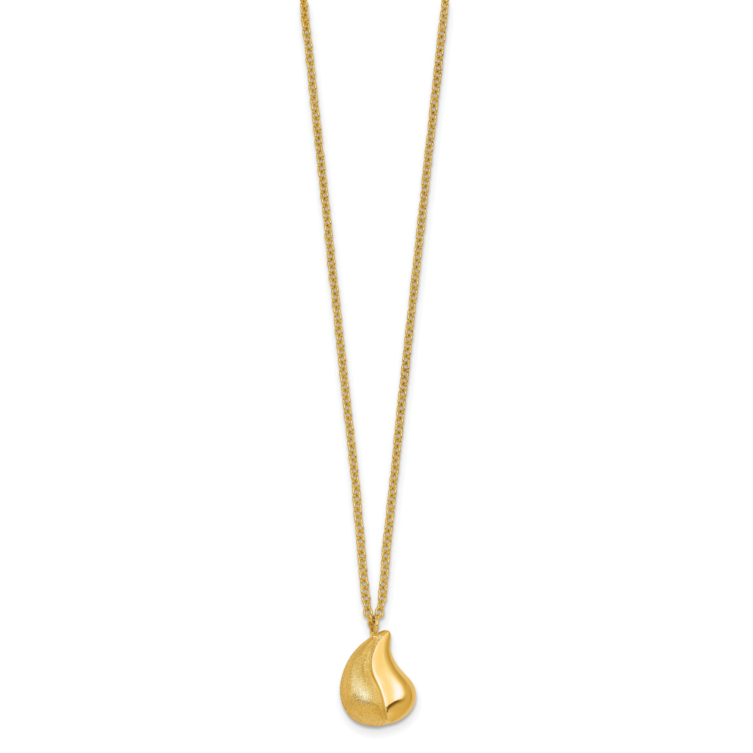 14k Polished And Brushed Curved Teardrop 16 inch Necklace Plus 2 inch Extender