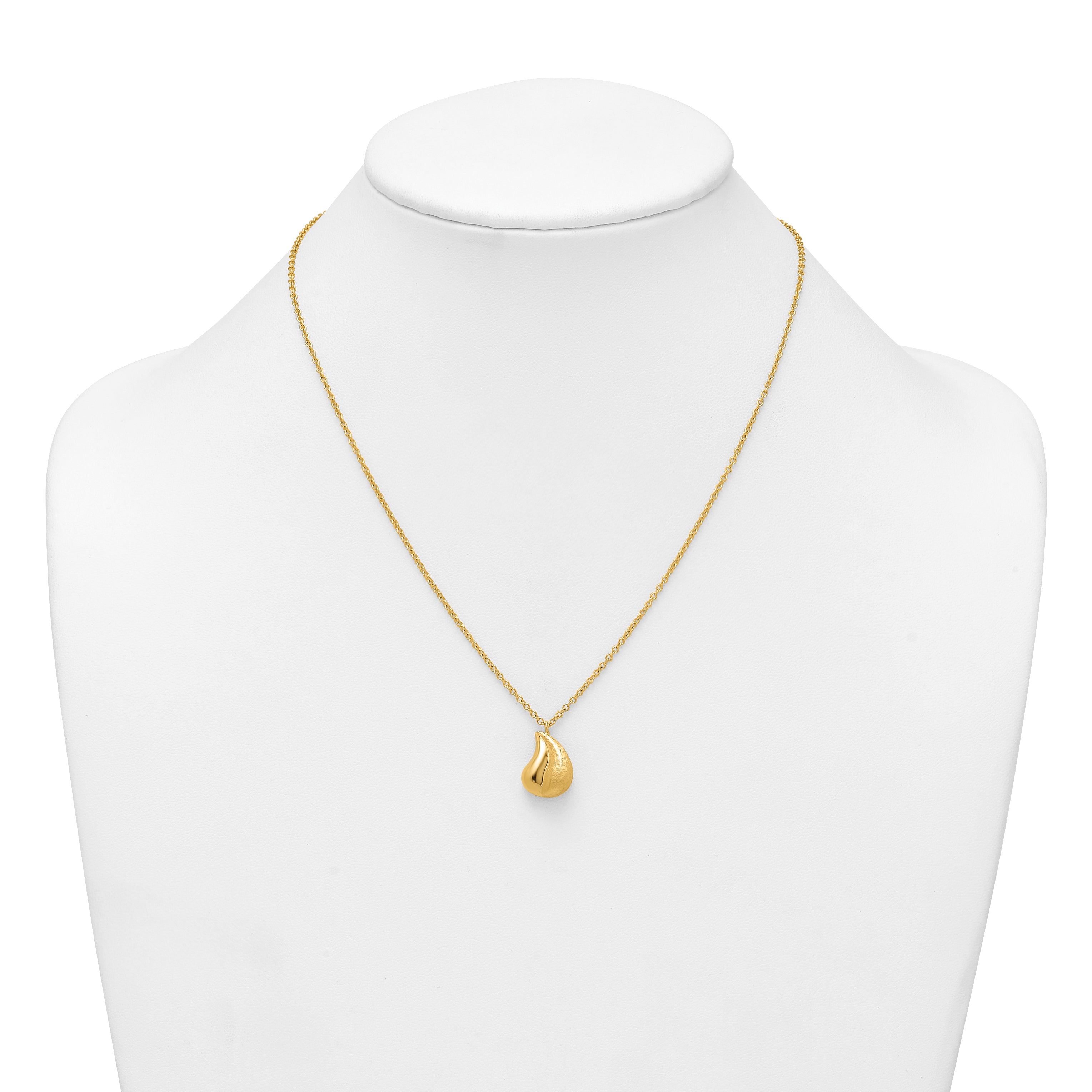 14k Polished And Brushed Curved Teardrop 16 inch Necklace Plus 2 inch Extender