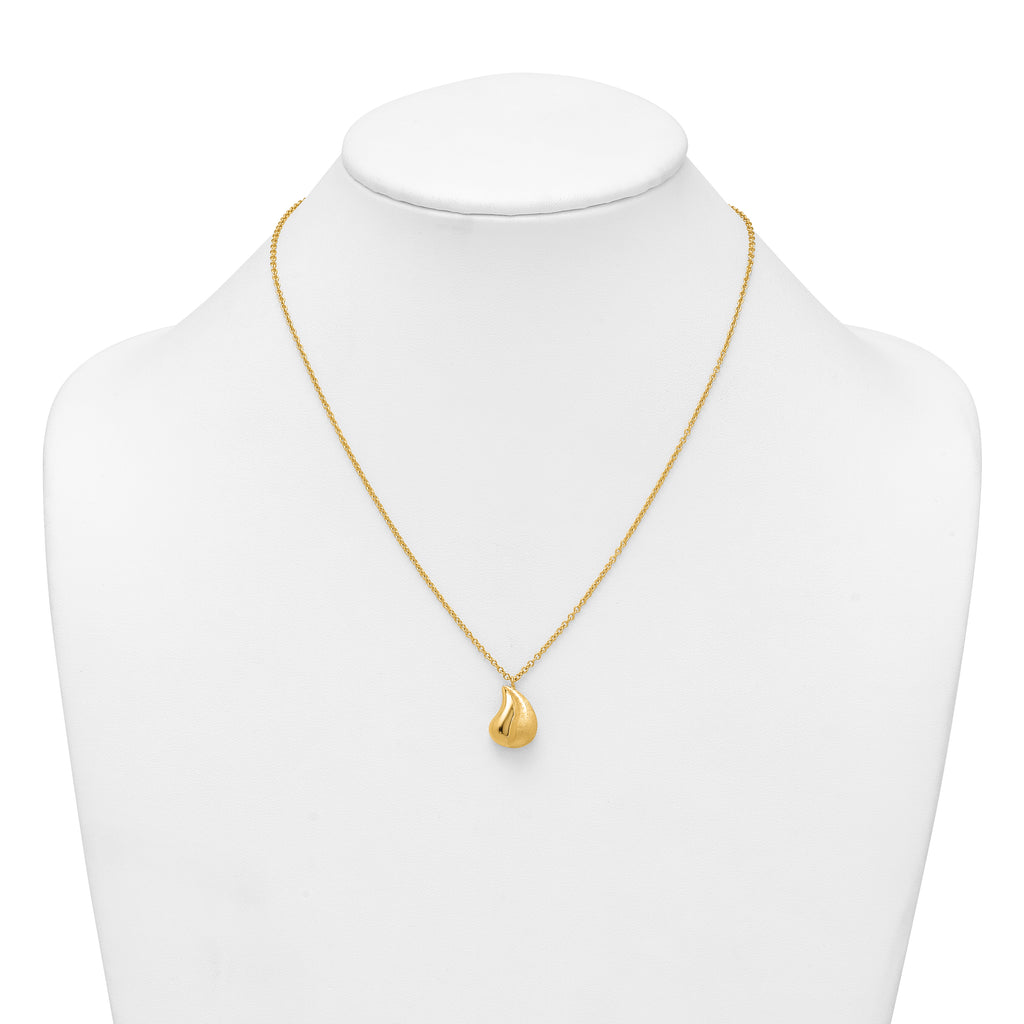 14k Polished And Brushed Curved Teardrop 16 inch Necklace Plus 2 inch Extender