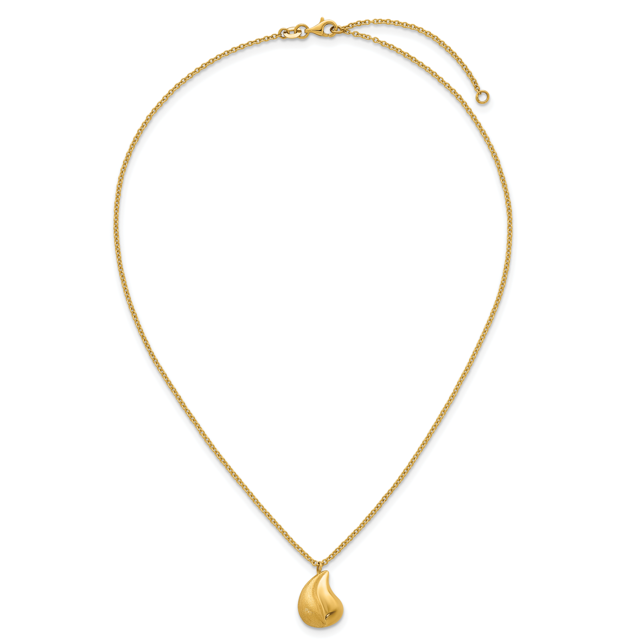 14k Polished And Brushed Curved Teardrop 16 inch Necklace Plus 2 inch Extender