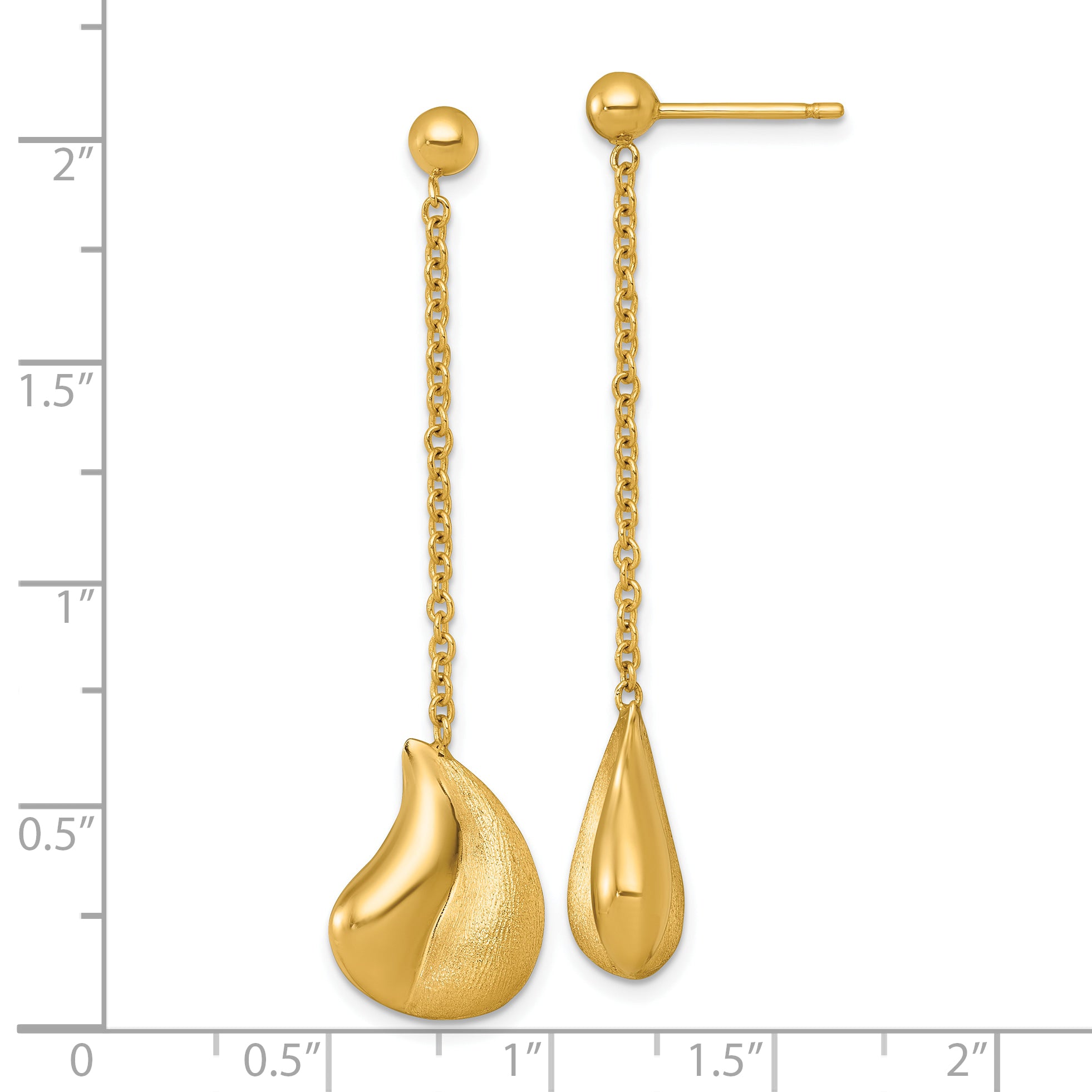 14k Polished And Brushed Curved Teardrop Dangle Post Earrings