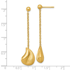 14k Polished And Brushed Curved Teardrop Dangle Post Earrings