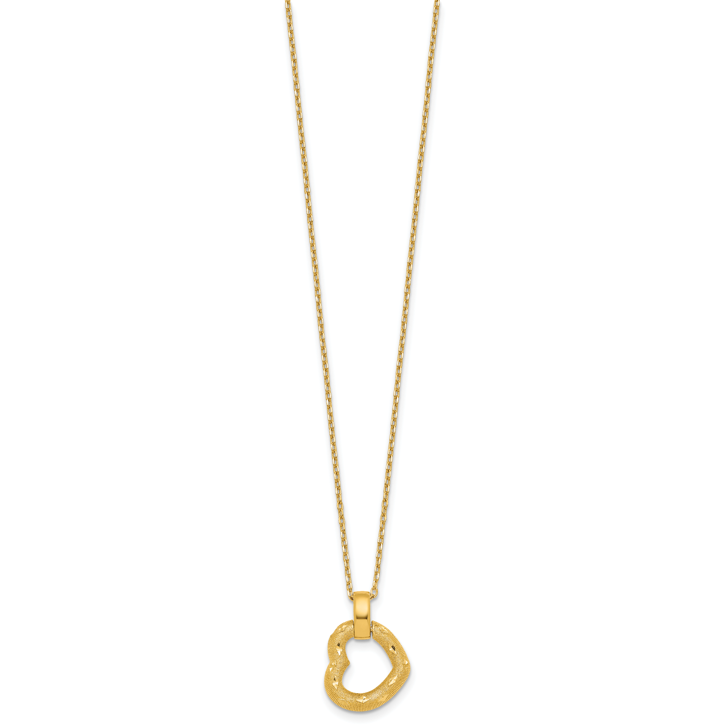 14K Polished Textured and Diamond-cut Fancy Heart Pendant 16 Inch Necklace with 2.25 Inch Extender Secondary image