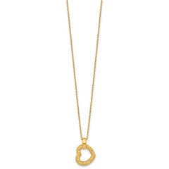 14K Polished Textured and Diamond-cut Fancy Heart Pendant 16 Inch Necklace with 2.25 Inch Extender