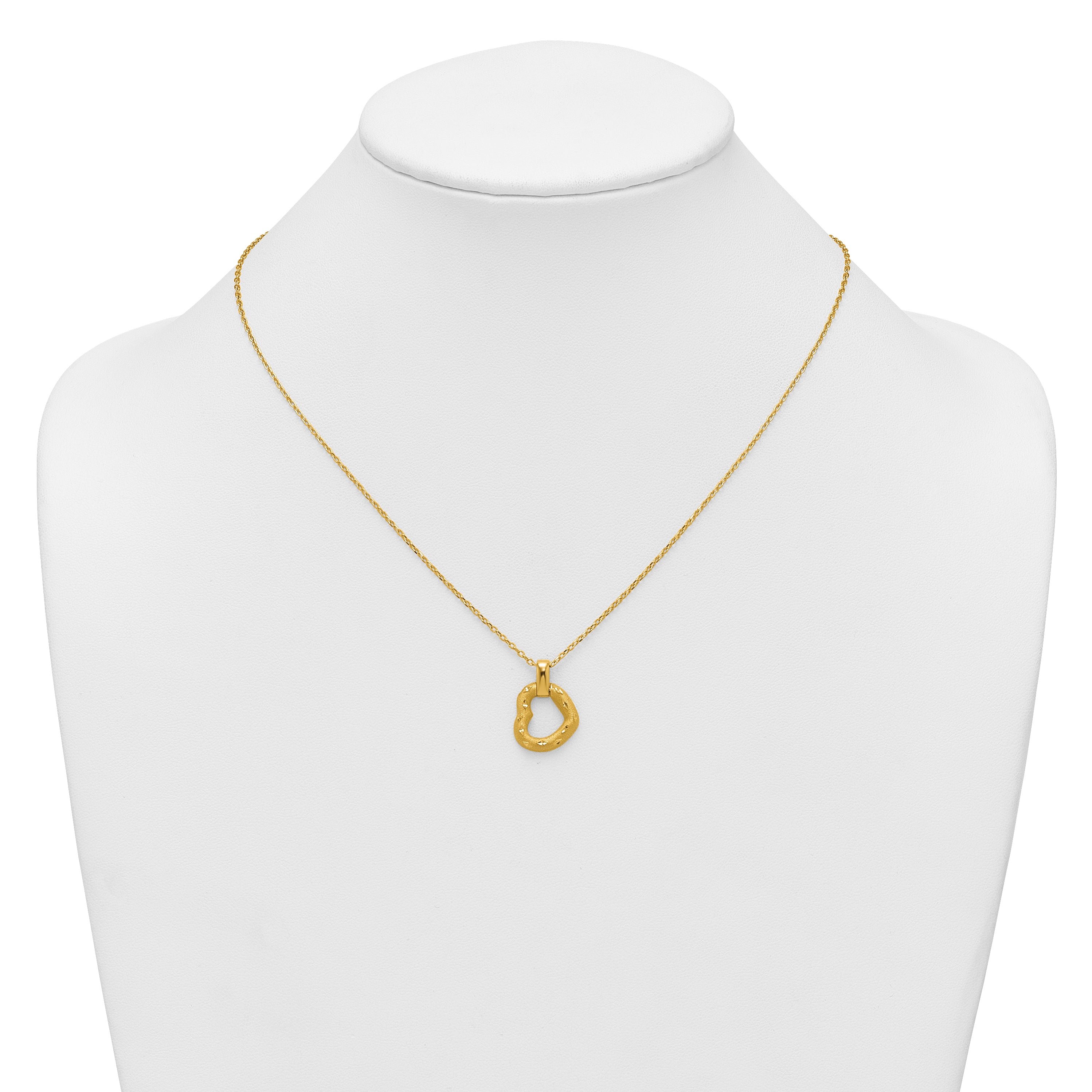 14K Polished Textured and Diamond-cut Fancy Heart Pendant 16 Inch Necklace with 2.25 Inch Extender