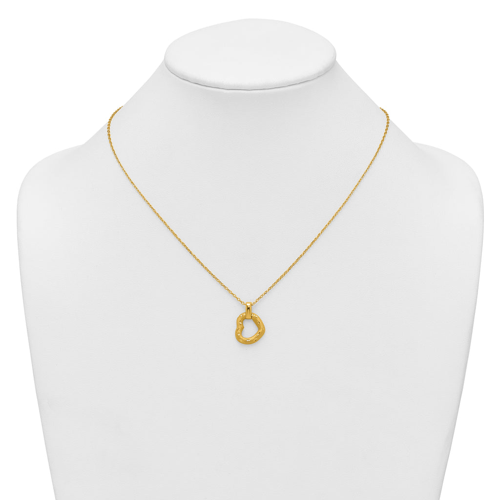 14K Polished Textured and Diamond-cut Fancy Heart Pendant 16 Inch Necklace with 2.25 Inch Extender