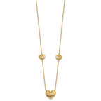 14K Polished Filigree Puffed Heart 3-Station 16 inch Necklace Plus 2 inch Extender