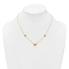 14K Polished Filigree Puffed Heart 3-Station 16 inch Necklace Plus 2 inch Extender