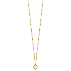 14k Polished Heart Pendant and Beaded Chain 16 inch Necklace Plus 2 inch Extender