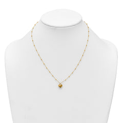 14k Polished Heart Pendant and Beaded Chain 16 inch Necklace Plus 2 inch Extender